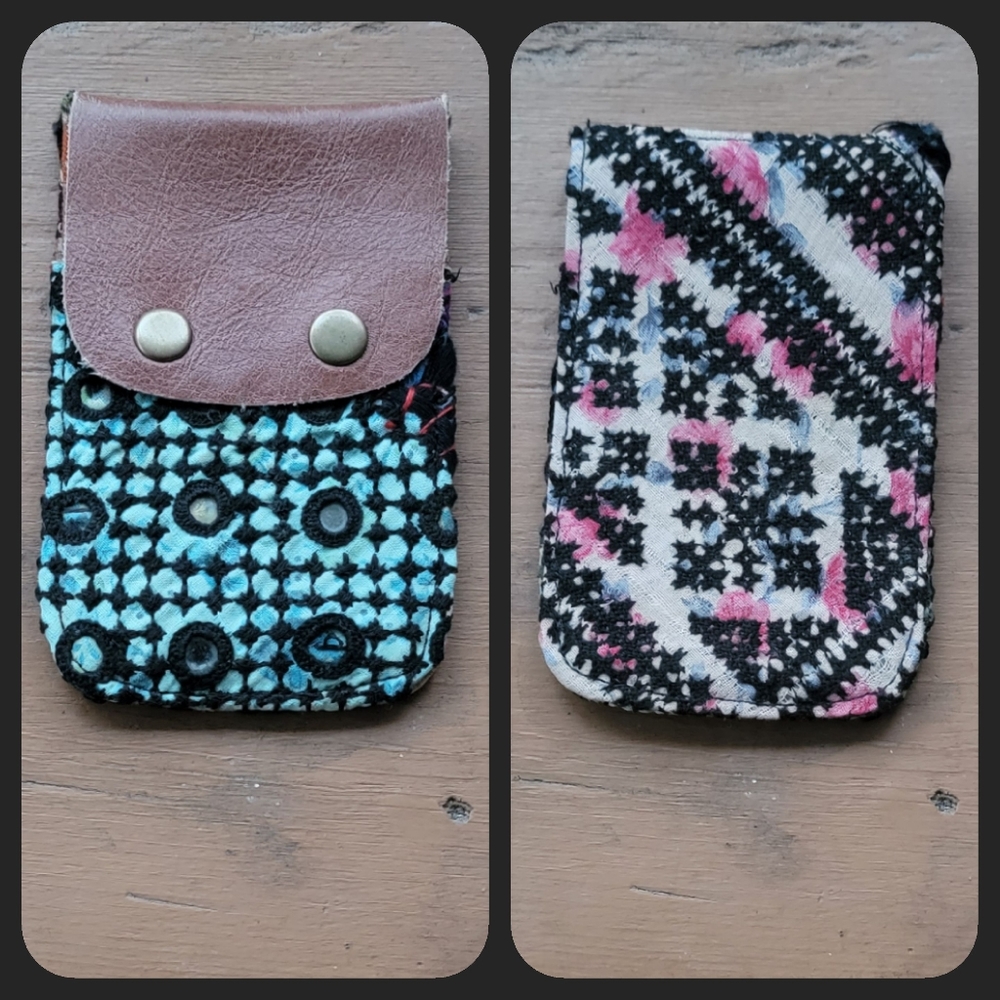 🧀🫡 Free People Boho Embroidered Repurposed vtg banjara hippie Wallet card case